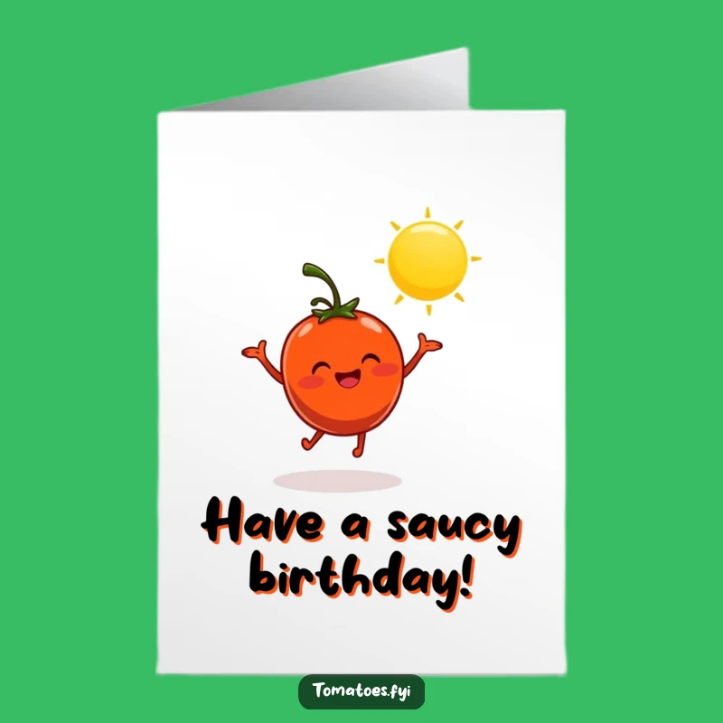 Free Printable Birthday Card: Dancing Tomato Sunny Fun Funny Gift