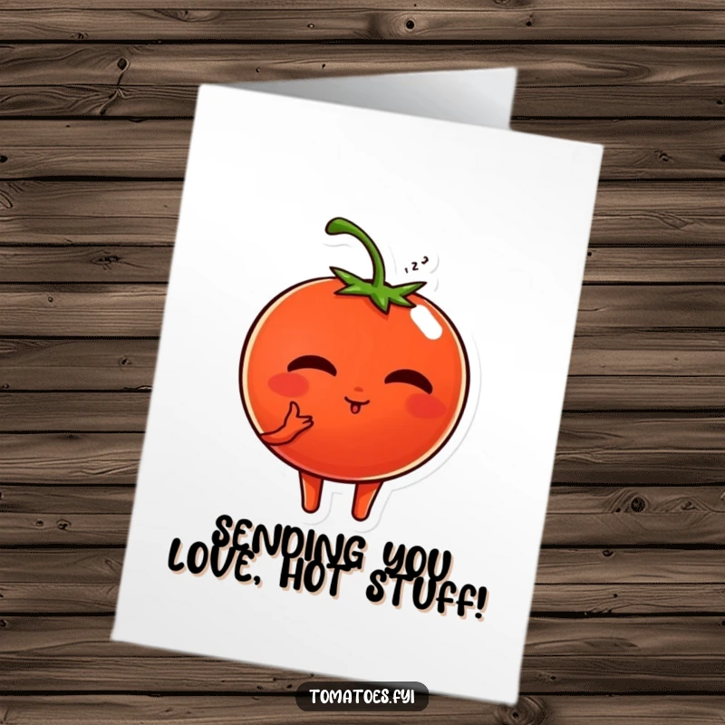 Funny Free Printable Birthday Card: Round-faced tomato charmer blowing a kiss with a sweet expression, sending birthday affection.