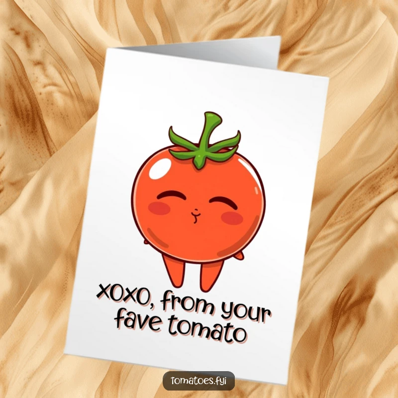 Funny Free Printable Birthday Card: A tomato character puckering up and blowing a tiny, sweet kiss, full of affection.