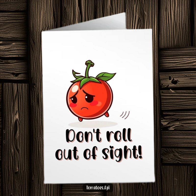 Funny Free Printable Congratulations Card: A worried tomato character frantically rolls away from the scene.