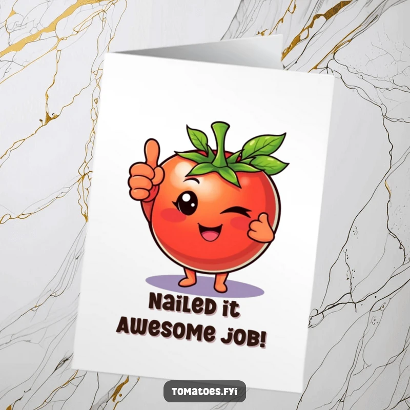 Funny Free Printable Congratulations Card: A tomato gives a cheeky wink and a thumbs up, celebrating success.