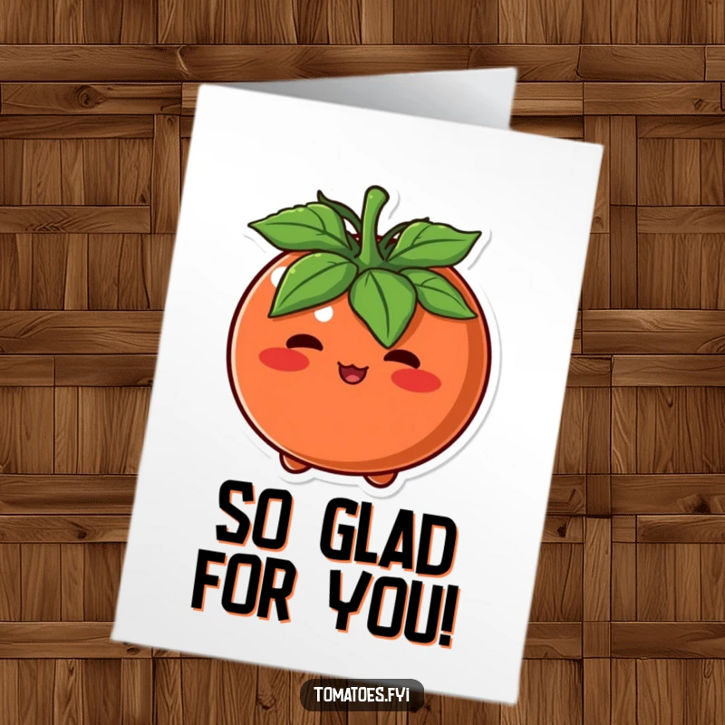 Funny Free Printable Congrats Card with a tomato character blushing intensely, conveying awkward congratulations.
