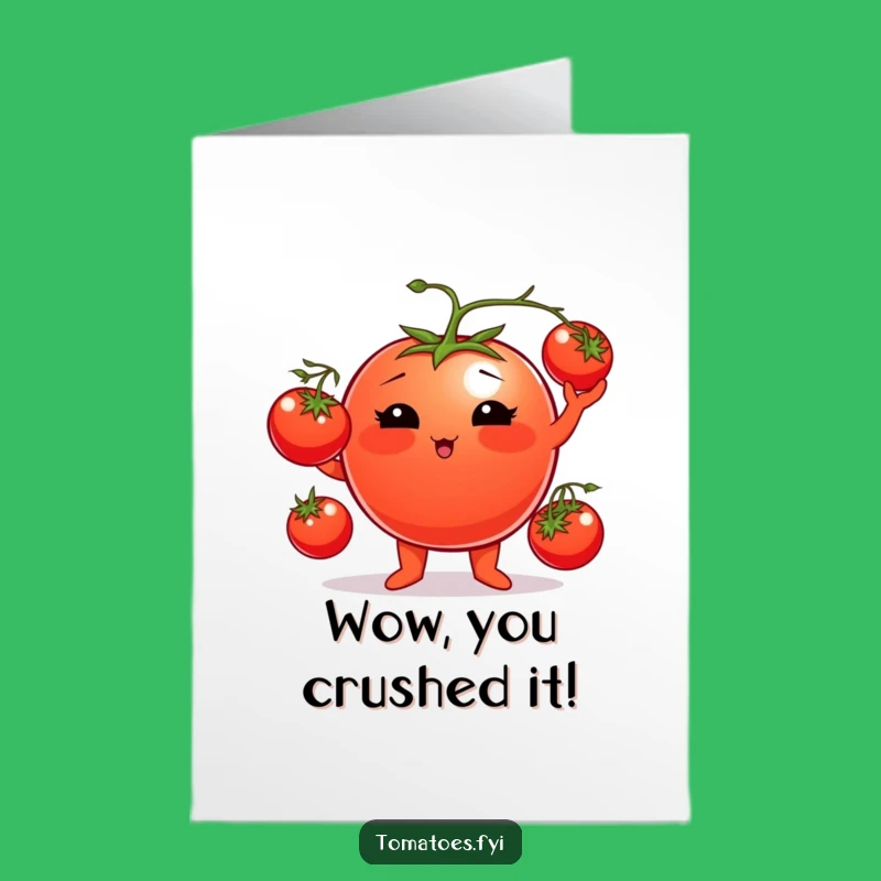 Free Printable Tomato Card: Humorous Juggling Congratulations Downloadable Gift