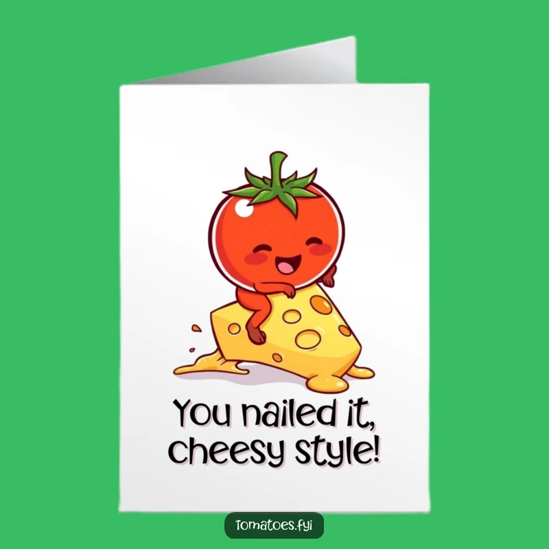 Free Printable Congrats Card: Tomato Rides Melting Cheese, Funny Downloadable Gift