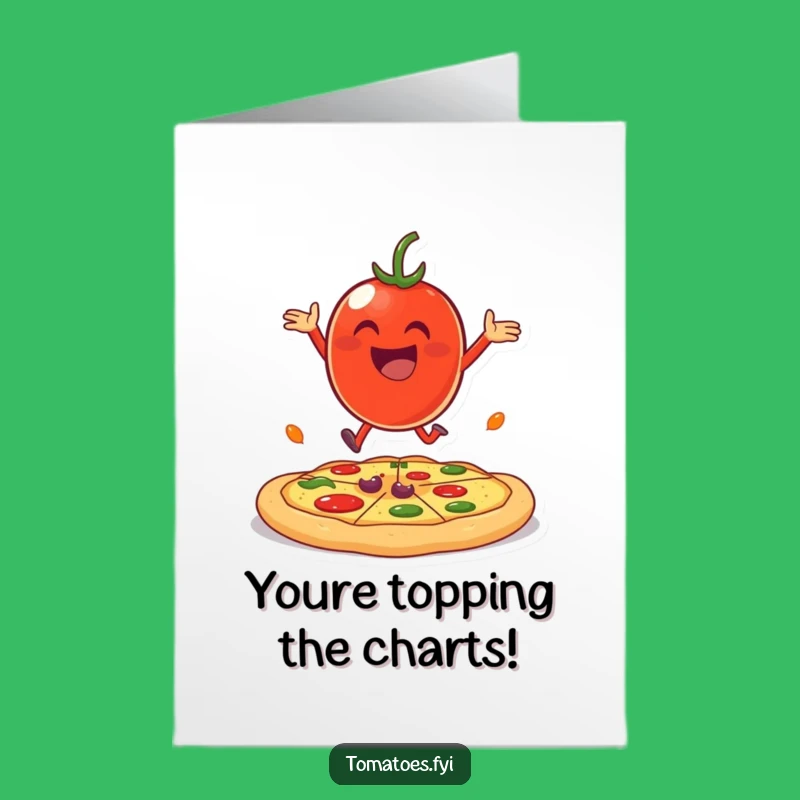 Free Printable Congrats Card: Tomato On Pizza, Cheerful Downloadable Gift