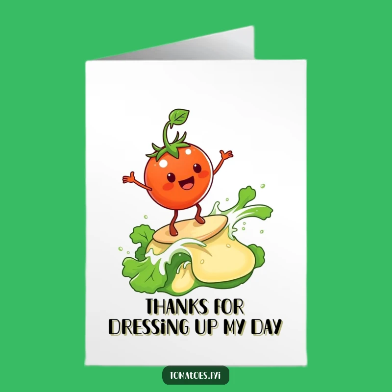 Free Printable Thank You Card: Tomato Surfing Dressing Funny Downloadable Gift