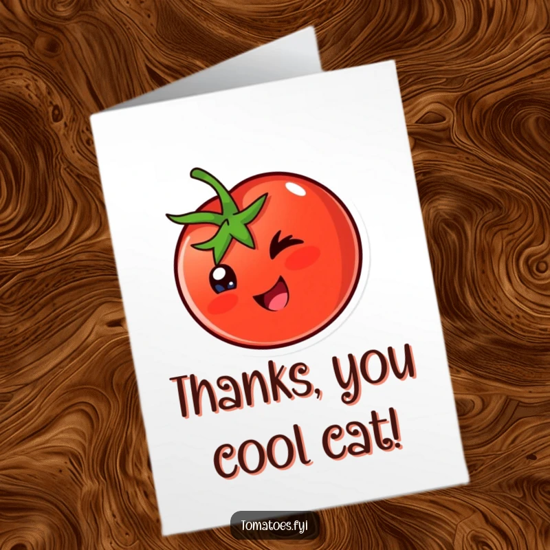Funny Free Printable Thank You Card: A happy tomato character winking slyly.