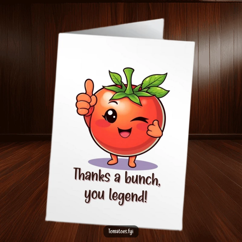 Funny Free Printable Thank You Card: A winking tomato with a thumbs up, expressing gratitude with style.
