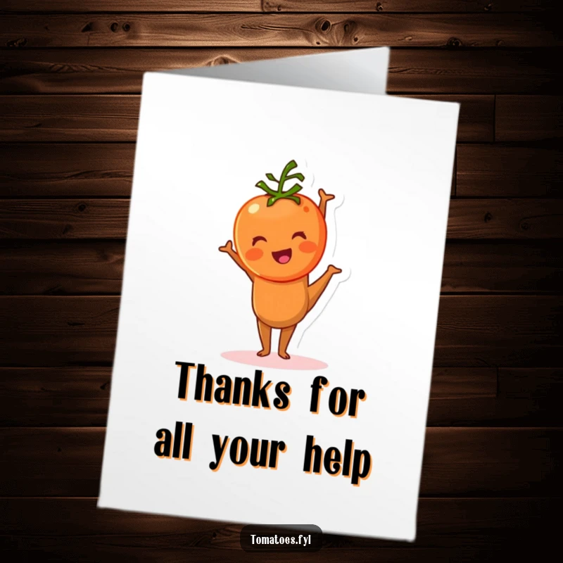 Funny Free Printable Thank You Card: A tomato character comically struggling to perform a handstand, expressing sincere thanks.