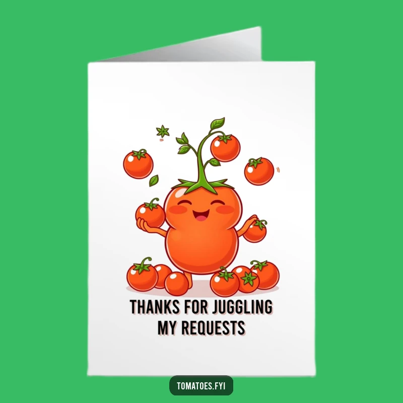 Free Printable Thank You Card: Giggling Tomato Juggling Funny Downloadable Gift