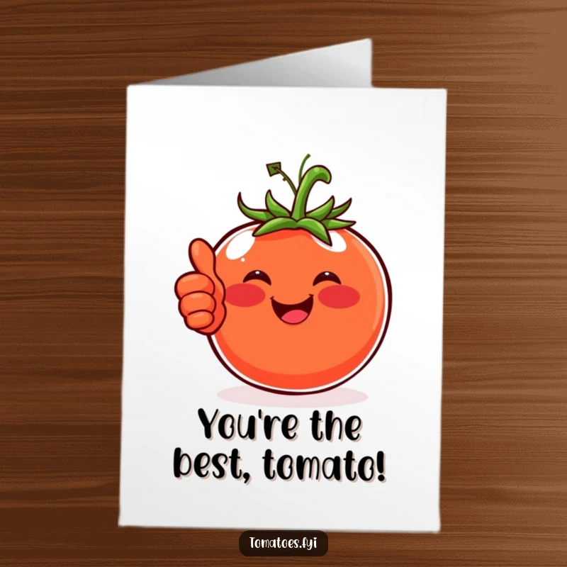 Funny Free Printable Thank You Card: A cheerful tomato with a warm smile and rosy cheeks gives a friendly thumbs-up.