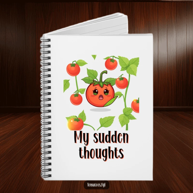 Funny Surprised Tomato Notebook: A notebook featuring a surprised tomato character peeking from a leaf.