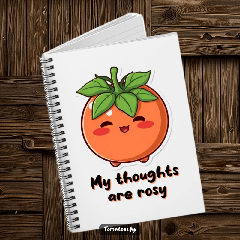 Funny Notebook cover with a round tomato character blushing intensely, inspiring shy notes and humor.
