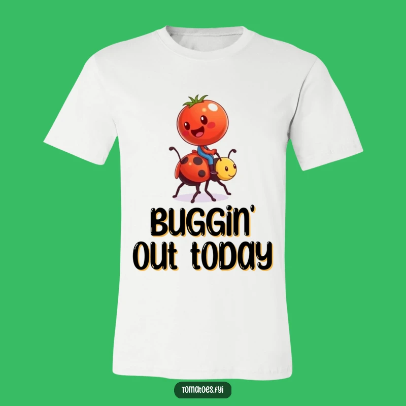 Funny Tomato on Ladybug Steed T-Shirt - Comical Veggie Character Tee