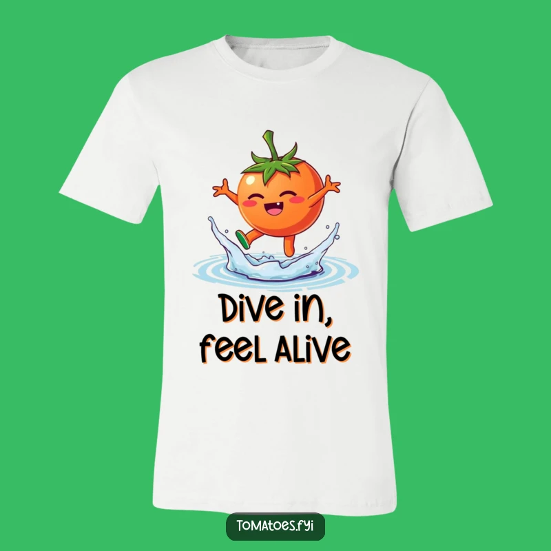 Funny Splashing Tomato T-Shirt, Playful Water Leap Character Tee, Awesome Funny Gift