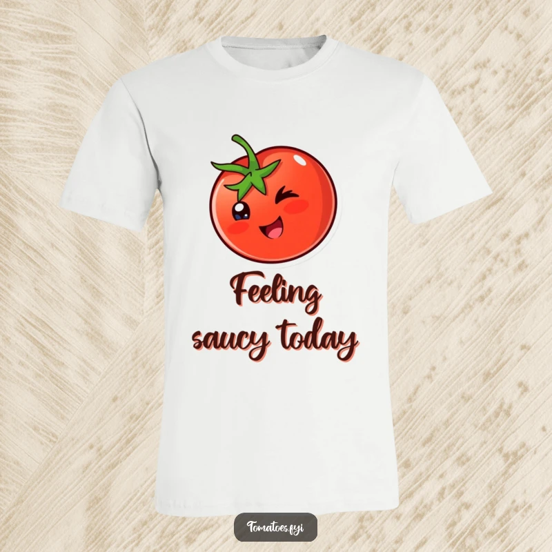 Funny T-Shirt: A happy tomato character winks playfully, conveying a sense of fun and lightheartedness.