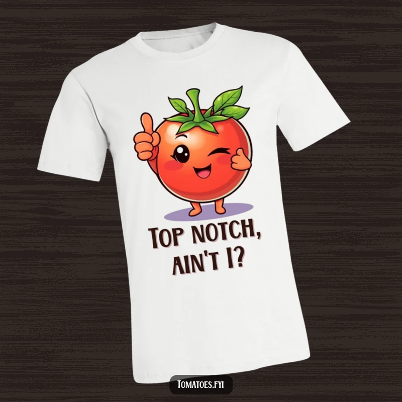 Funny t-shirt featuring a tomato character winking and giving a big thumbs up, conveying confidence and a cool vibe.