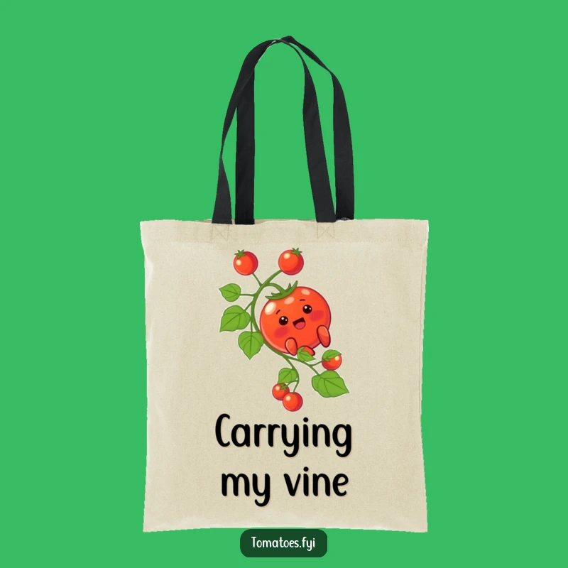 Funny Blushing Tomato Tote Bag - Charming Vine Sliding Character Eco-Friendly Funny Gift